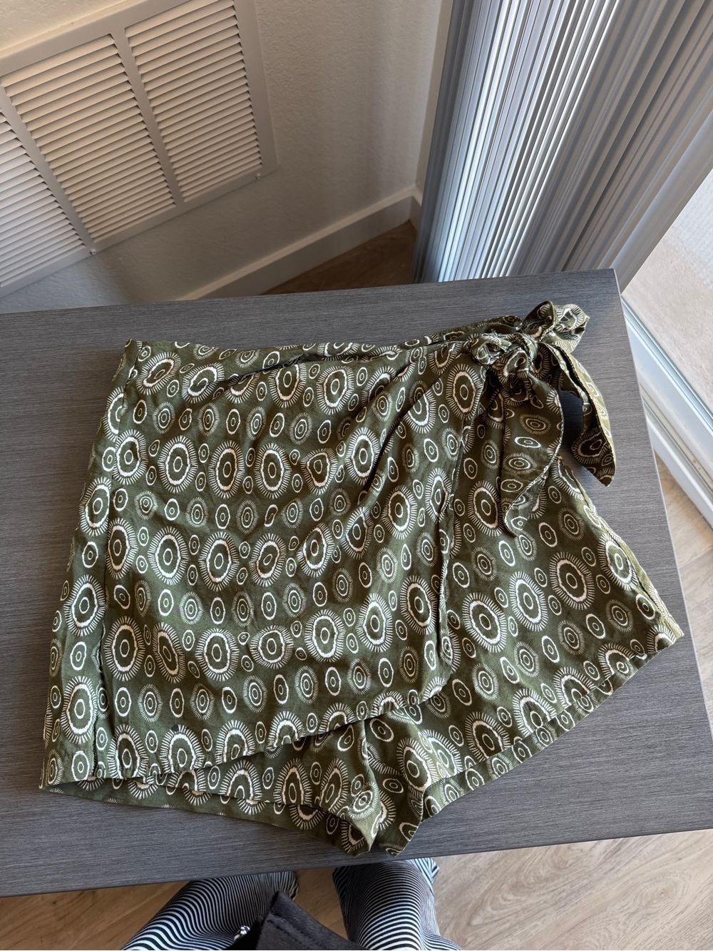 Zara Olive Green Printed Wrap-Front Skort with Tie Waist